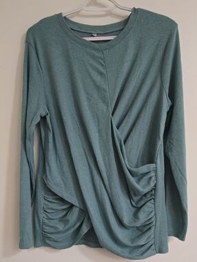 Women's Teal Twist Front Long Sleeve Top
